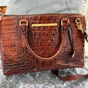 Brahmin Croc-Embossed Satchel in Rich Chestnut Brown with MATCHING wallet